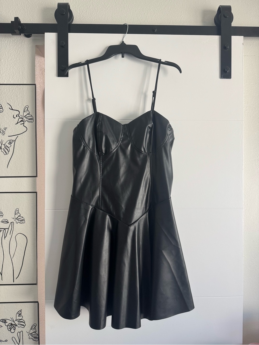 Black Faux Leather Fit-and-Flare Dress